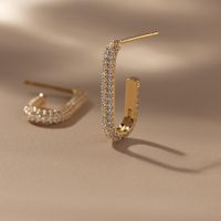 Boucles D&#39;oreilles En Cuivre Zircon Incrusté D&#39;or 18 Carats Géométriques À La Mode En Gros main image 2