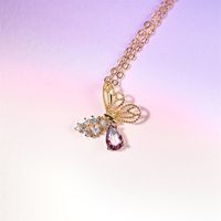 Vintage Hollow Butterfly Pink Rhinestone Alloy Necklace Wholesale main image 1