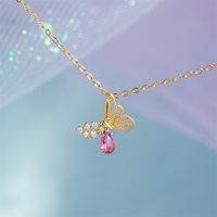 Vintage Hollow Butterfly Pink Rhinestone Alloy Necklace Wholesale main image 3