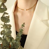 Fashion Inlaid Pearl Titanium Steel 18k Gold Necklace Wholesale main image 4