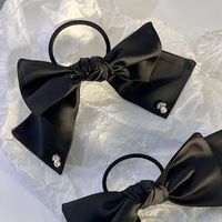 Retro Korean Black Bow Headwear Diamond Pearl Hair Scrunchies main image 2