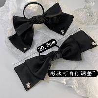 Retro Korean Black Bow Headwear Diamond Pearl Hair Scrunchies main image 3