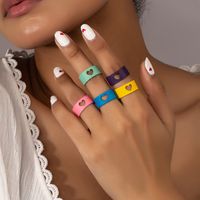 Simple Candy Color Heart Open Ring Creative Spray Paint Couple Ring main image 1