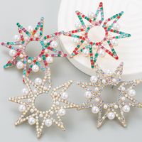 Fashion Shiny Alloy Diamond Rhinestone Inlaid Pearl Star Earrings main image 2