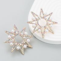 Fashion Shiny Alloy Diamond Rhinestone Inlaid Pearl Star Earrings main image 5
