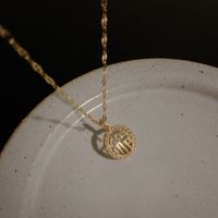 Fashion Gold Round Pendant Necklace Simple Titanium Steel Collarbone Chain sku image 1