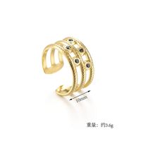 New 14k Gold Three-line Black Diamond Stainless Steel Open Ring Female sku image 1