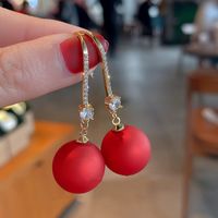 Fashion Red Pearl Bell Inlaid Rhinestone Alloy Drop Earrings Wholesale sku image 1