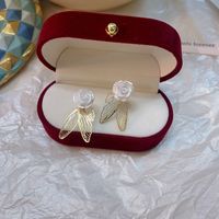 Simple Butterfly Flower Earrings Fashion White Rose Alloy Stud Earrings sku image 1
