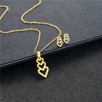 Fashion Cute Heart-shaped Pendant Stainless Steel Necklace Earring Set sku image 1