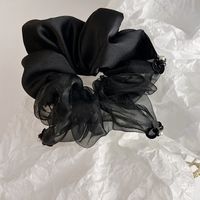 Korean Black Satin Sequins Pearl Hair Scrunchies sku image 1