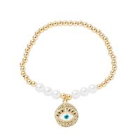 Fashion New Copper Gold-plated Oil Devil's Eye Bracelet Copper Beads Pearl Elastic Bracelet sku image 1