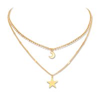 Einfache Neue Modeschmuck Stern Mond Element Anhänger Klauenkette Mehrschichtige Halskette 2 main image 2