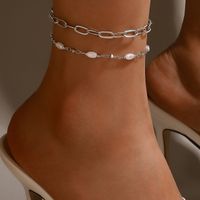 Fashion New Alloy Punk Style Chain Beaded Anklet Two-piece Set main image 3