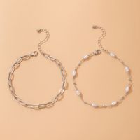 Fashion New Alloy Punk Style Chain Beaded Anklet Two-piece Set main image 6