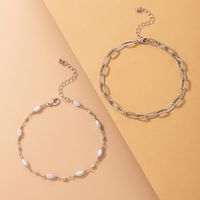 Fashion New Alloy Punk Style Chain Beaded Anklet Two-piece Set main image 7