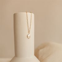 Fashion Pearl Paper Clip Necklace Simple Copper Plated 14k Gold Necklace sku image 1