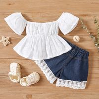 Children's Clothing One-shoulder Lace Top Denim Shorts Suit Baby Girl main image 3