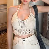 Summer Sexy Lace-up Halterneck Open-back Knitted Fringed Vest Top main image 1