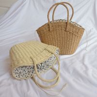 Women New Fashion Straw Woven Portable Seaside Holiday Handbag41*25cm main image 3