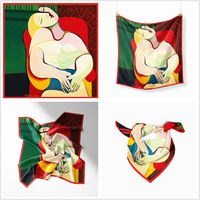 53cm Oil Painting Series Picasso Dream Lady Twill Decorative Small Square Scarf main image 3