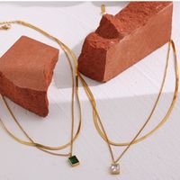 201 Stainless Steel 304 Stainless Steel Glass Gold Plated Simple Style Plating Geometric Necklace main image 1