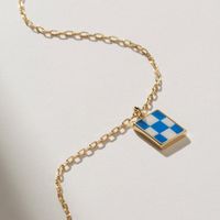 Classic Lattice Blue Checkerboard Checkered Stainless Steel Sweater Chain main image 1