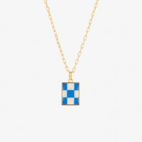 Classic Lattice Blue Checkerboard Checkered Stainless Steel Sweater Chain main image 3