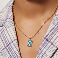 Classic Lattice Blue Checkerboard Checkered Stainless Steel Sweater Chain main image 4
