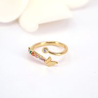 Fashion Butterfly Ring Female Copper Gold-plated Color Zircon Open Ring main image 4