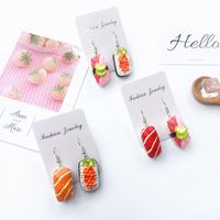 Cute Creative Asymmetric Sushi Salmon Resin Earrings sku image 1