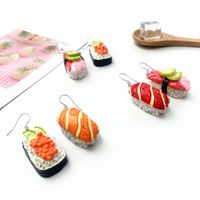 Cute Creative Asymmetric Sushi Salmon Resin Earrings main image 5