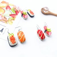 Cute Creative Asymmetric Sushi Salmon Resin Earrings main image 4