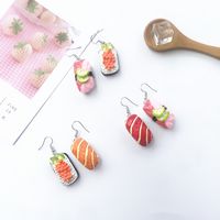 Cute Creative Asymmetric Sushi Salmon Resin Earrings main image 3