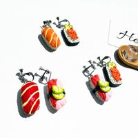 Cute Creative Asymmetric Sushi Salmon Resin Earrings main image 1