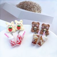 Creative Cute Ice Cream Pearl Milk Tea Bear Strawberry Resin Earrings main image 5