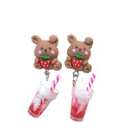 Creative Cute Ice Cream Pearl Milk Tea Bear Strawberry Resin Earrings main image 6