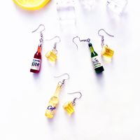 Cute Creative Asymmetric Wine Bottle Wine Glass Resin Earrings main image 5