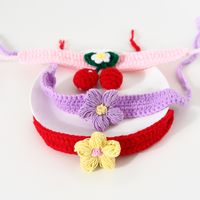 Handmade Crochet Knitting Wool Flower Cat Dog Adjustable Cherry Collar Scarf main image 5
