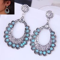 Fashion Simple Inlaid Turquoise Water Drop Exaggerated Alloy Earrings main image 1