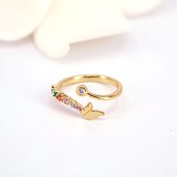 Fashion Butterfly Ring Female Copper Gold-plated Color Zircon Open Ring sku image 1