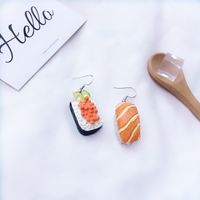 Cute Creative Asymmetric Sushi Salmon Resin Earrings sku image 2