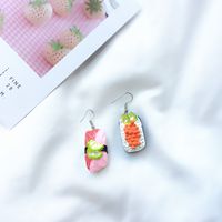 Cute Creative Asymmetric Sushi Salmon Resin Earrings sku image 3