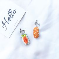Cute Creative Asymmetric Sushi Salmon Resin Earrings sku image 5