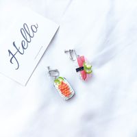 Cute Creative Asymmetric Sushi Salmon Resin Earrings sku image 6