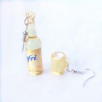 Cute Creative Asymmetric Wine Bottle Wine Glass Resin Earrings sku image 1