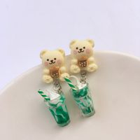 Creative Cute Ice Cream Pearl Milk Tea Bear Strawberry Resin Earrings sku image 1