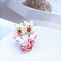 Creative Cute Ice Cream Pearl Milk Tea Bear Strawberry Resin Earrings sku image 2