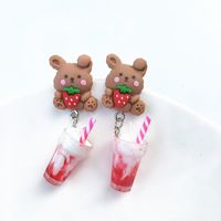 Creative Cute Ice Cream Pearl Milk Tea Bear Strawberry Resin Earrings sku image 4