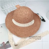 Fashion Lace Tie Bow Straw Hat Foldable Fisherman Hat Big Brim Sun Hat sku image 2